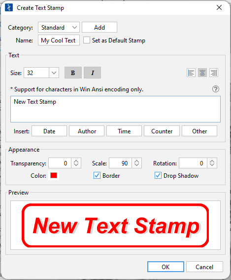 Création d'un tampon de texte - PDF Editor Guide de l'utilisateur de PDF  Studio