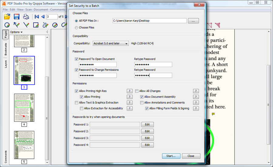 Dialog to set security on a batch